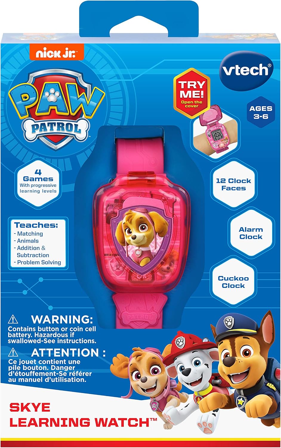 VTech PAW Patrol Skye Learning Watch, Pink | Interactive Educational Watch with 4 Learning Games, Alarm, Timer, Clock & Cuckoo Clock for Kids