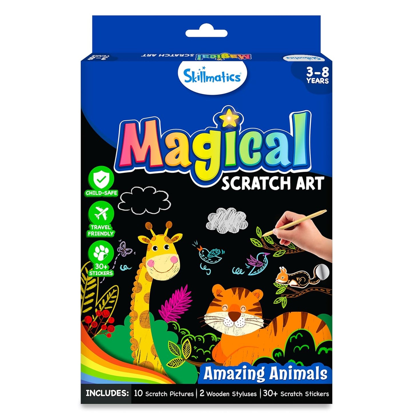 Skillmatics Paper Magical Scratch Art Book For Kids - Animals, Craft Kits & Supplies, Diy Activity & Stickers, Gifts For Toddlers, Girls & Boys Ages 3, 4, 5, 6, 7, 8, Travel Toys, Multicolor