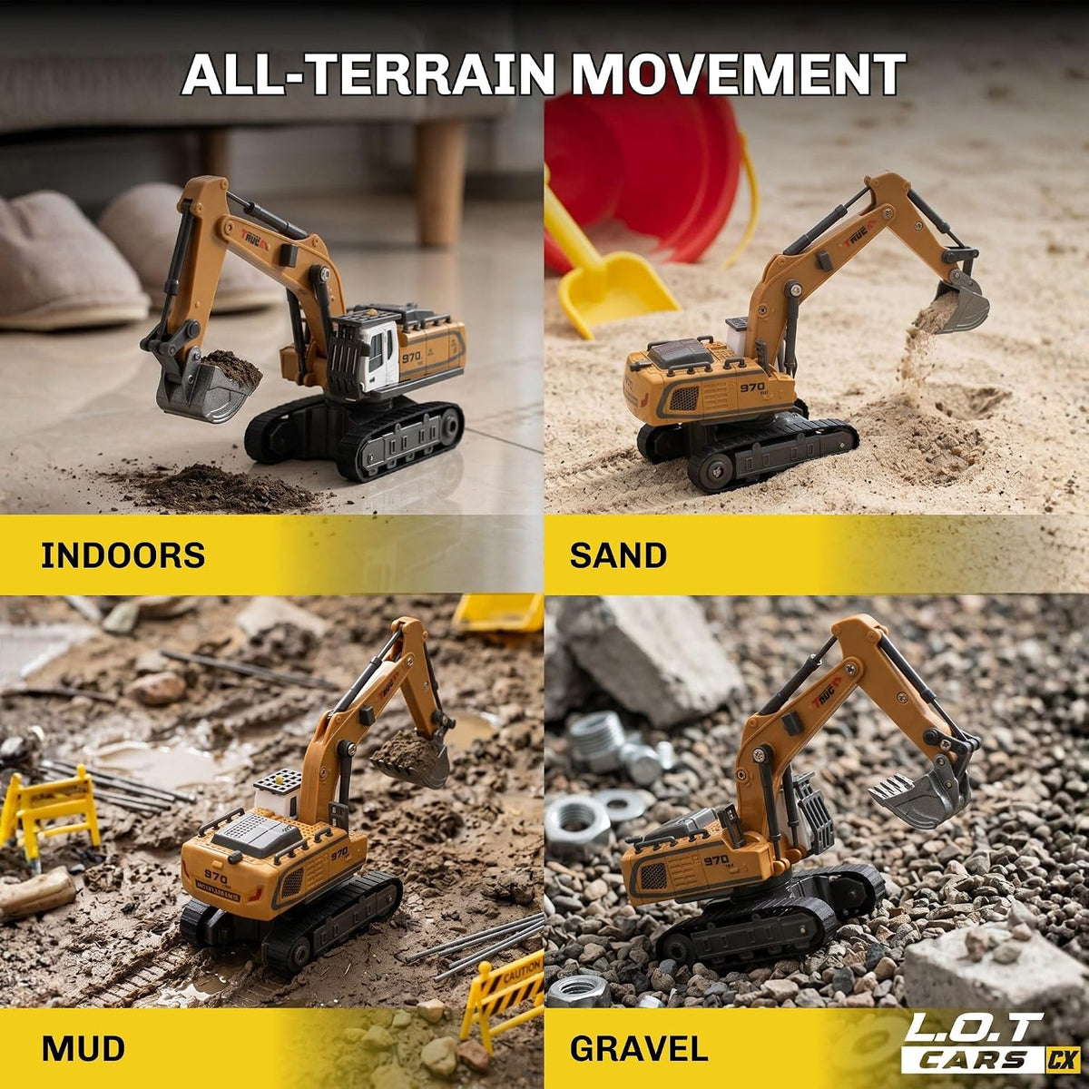 L.O.T Cars 1:64 Scale Remote Control RC Excavator | RIFT Construction Digger Toy with Moving Arm & Bucket | Rechargeable Engineering Vehicle for Kids