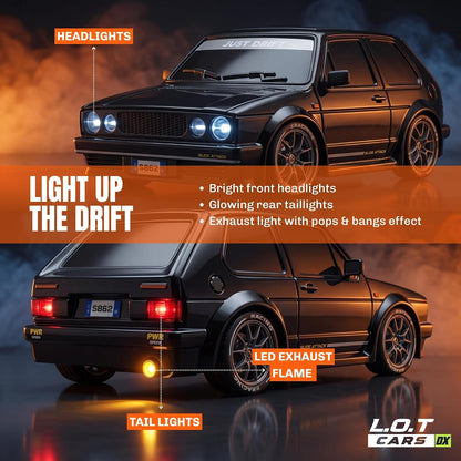 Zipp Remote Control Car | 20 km/h 2.4GHz RC Drift Car | 4x4 Drifting Car with 100m Remote Range | Multi-Mode LED & Special Exhaust Lights | Tuner Black