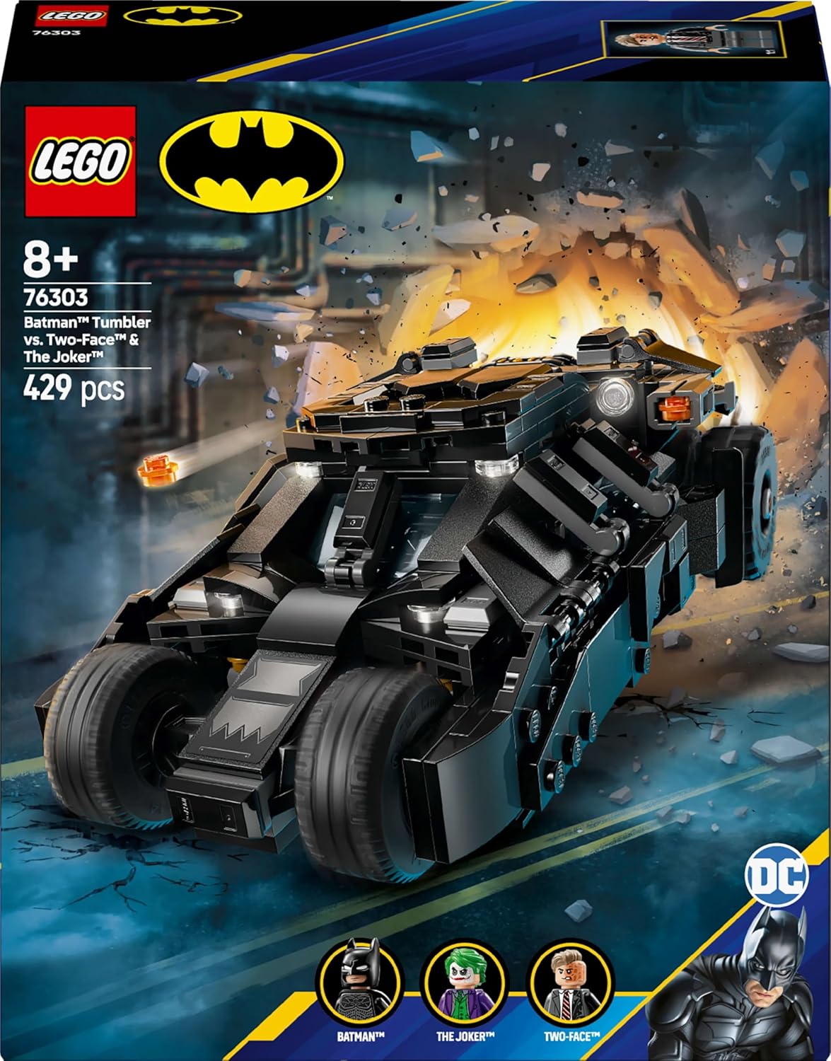 LEGO 76303 Super Heroes Batman Tumbler vs. Two Face & Joker Toy, Birthday Present, Blocks, Boys, Girls, Children, 8, 9, 10 Years, Elementary School Figure, Toy