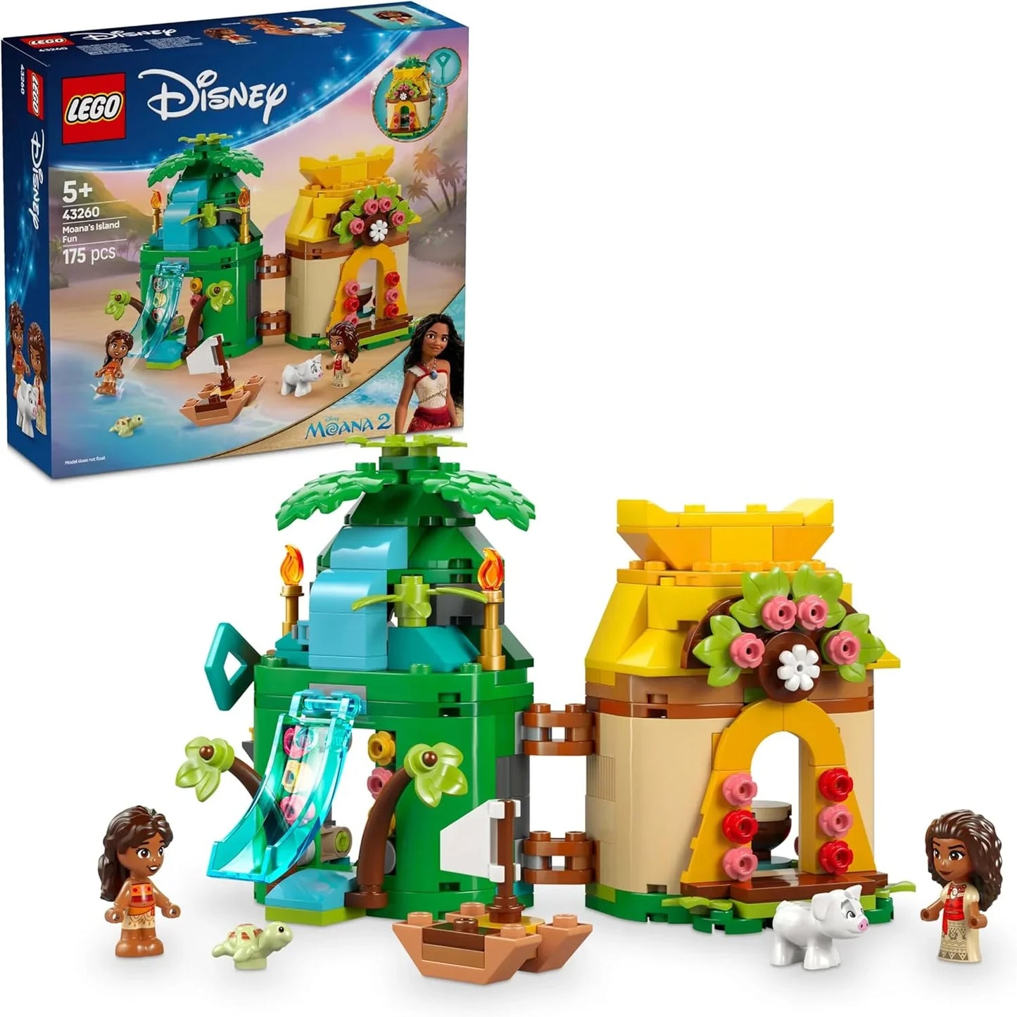 LEGO 43260 Disney Princess Moana’s Island Fun Set, Buildable Toy with 2 Micro-Doll Figures and a House for Creative Play, Birthday Gift for 5 Plus Year Old Kids, Girls & Boys