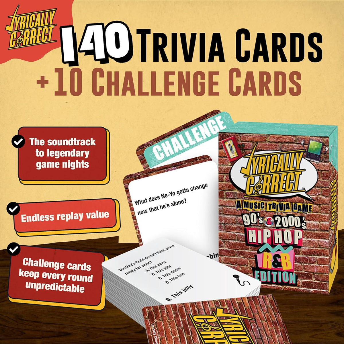 Lyrically Correct 90's & 2000's Hip Hop & R&B Edition | Music Card Game | Standalone Party Game for Families & Adults