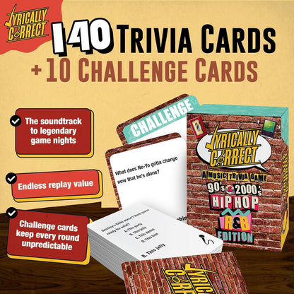 Lyrically Correct 90's & 2000's Hip Hop & R&B Edition | Music Card Game | Standalone Party Game for Families & Adults