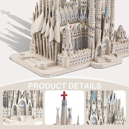 Piececool  3D Metal Puzzle La Sagrada Familia Cathedral Model – 450 Pieces – Level 6 Difficulty – Stainless Steel DIY Architecture Model Kit