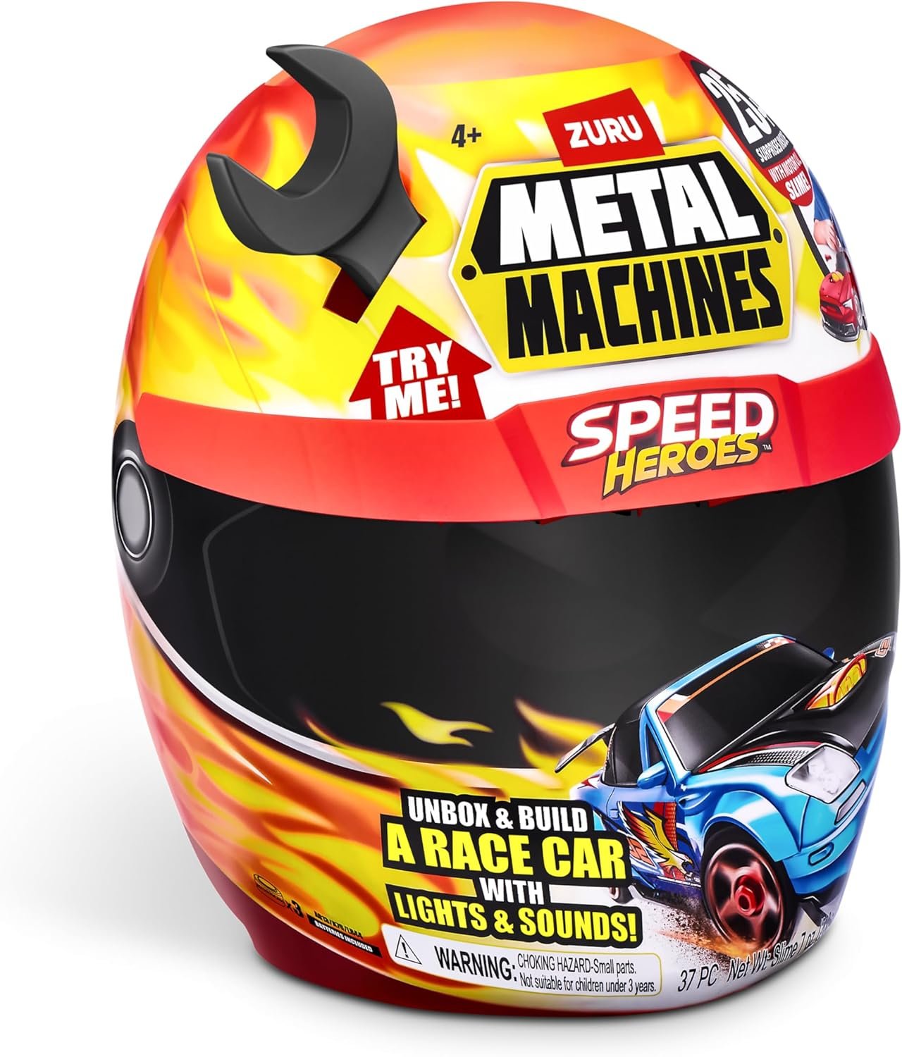 Metal Machines Speed Heroes (Red) by Zuru, 20+ Surprises, Build Your own Car, Two Bodies, Lights & Sounds, Slime