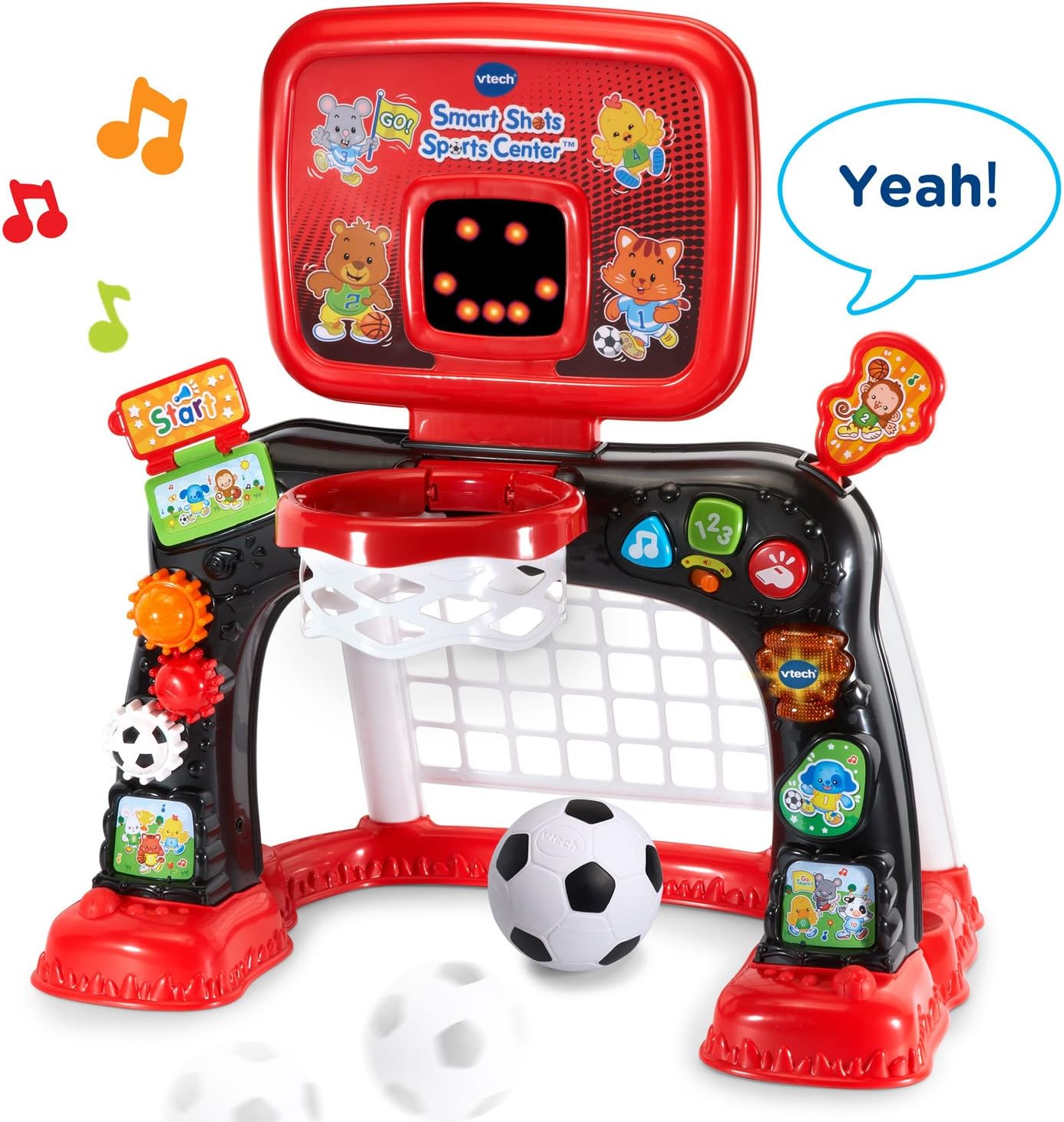 VTech Smart Shots Sports Center Interactive Basketball & Soccer Goal Set for Toddlers, Red | Lights, Sounds & Educational Sports Toy