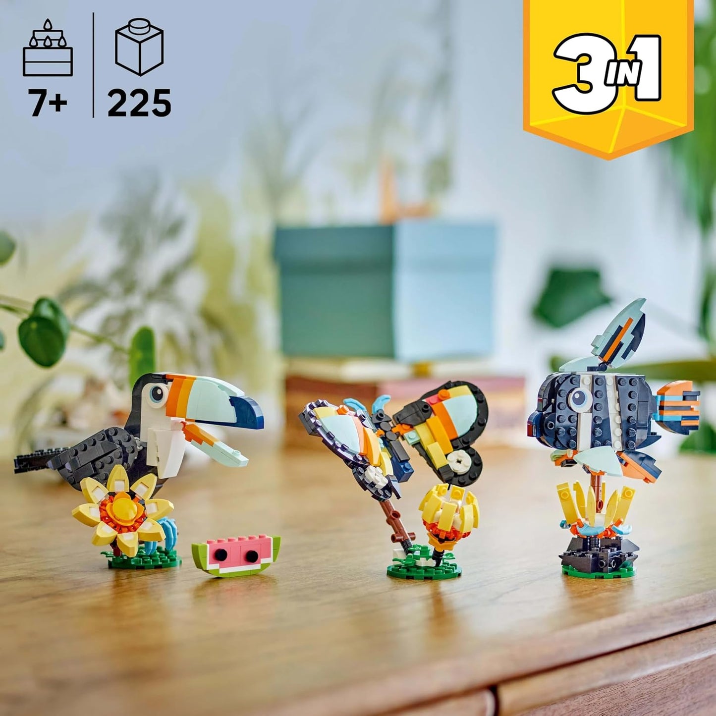 LEGO 31173 Creator 3-in-1 Tropical Toucan  Wild Animals Buildable Toucan, Butterfly & Fish, 225 Pieces