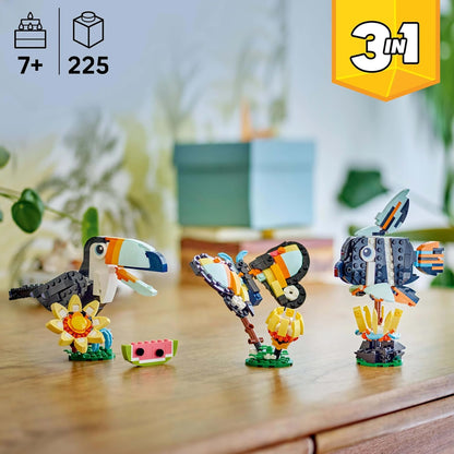 LEGO 31173 Creator 3-in-1 Tropical Toucan  Wild Animals Buildable Toucan, Butterfly & Fish, 225 Pieces