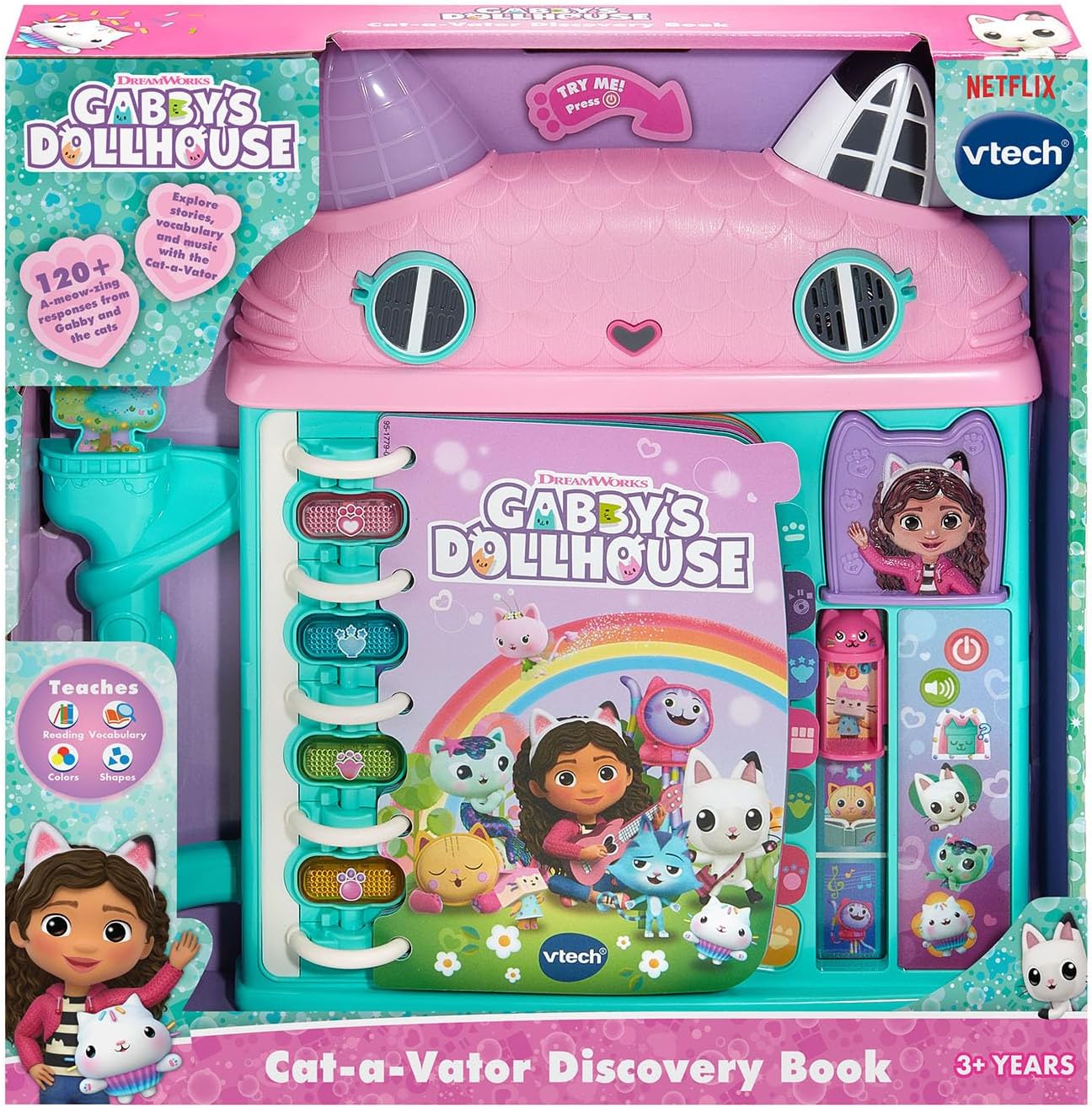 VTech Gabby's Dollhouse Cat-a-Vator Discovery Book | Interactive Learning Book with Stories, Music, Vocabulary & Lights for Kids 3+