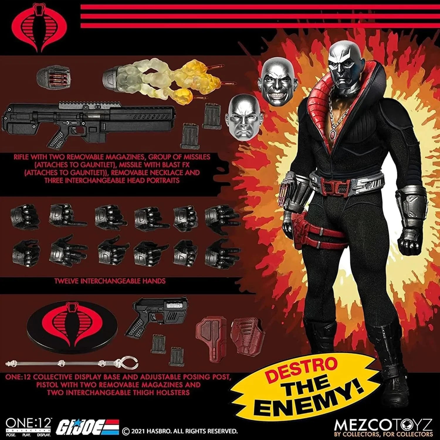 Mezco Toys G.I. Joe 1/12 Destro 17cm Action Figure – Illuminated Feature - Jaiman Toys