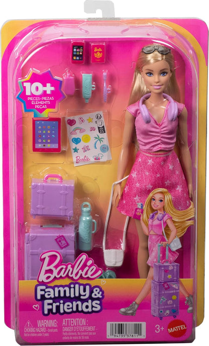 Barbie Family & Friends Travel Doll with Suitcase & Accessories 11 Inch | Blonde Fashion Doll with 10+ Travel-Themed Accessories