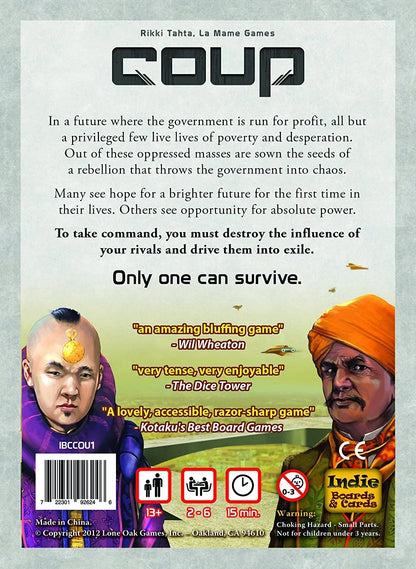 Coup Game Bundle Including Coup (The Dystopian Universe) and Coup Reformation Expansion by Indie Boards and Cards (2 Items) - Jaiman Toys