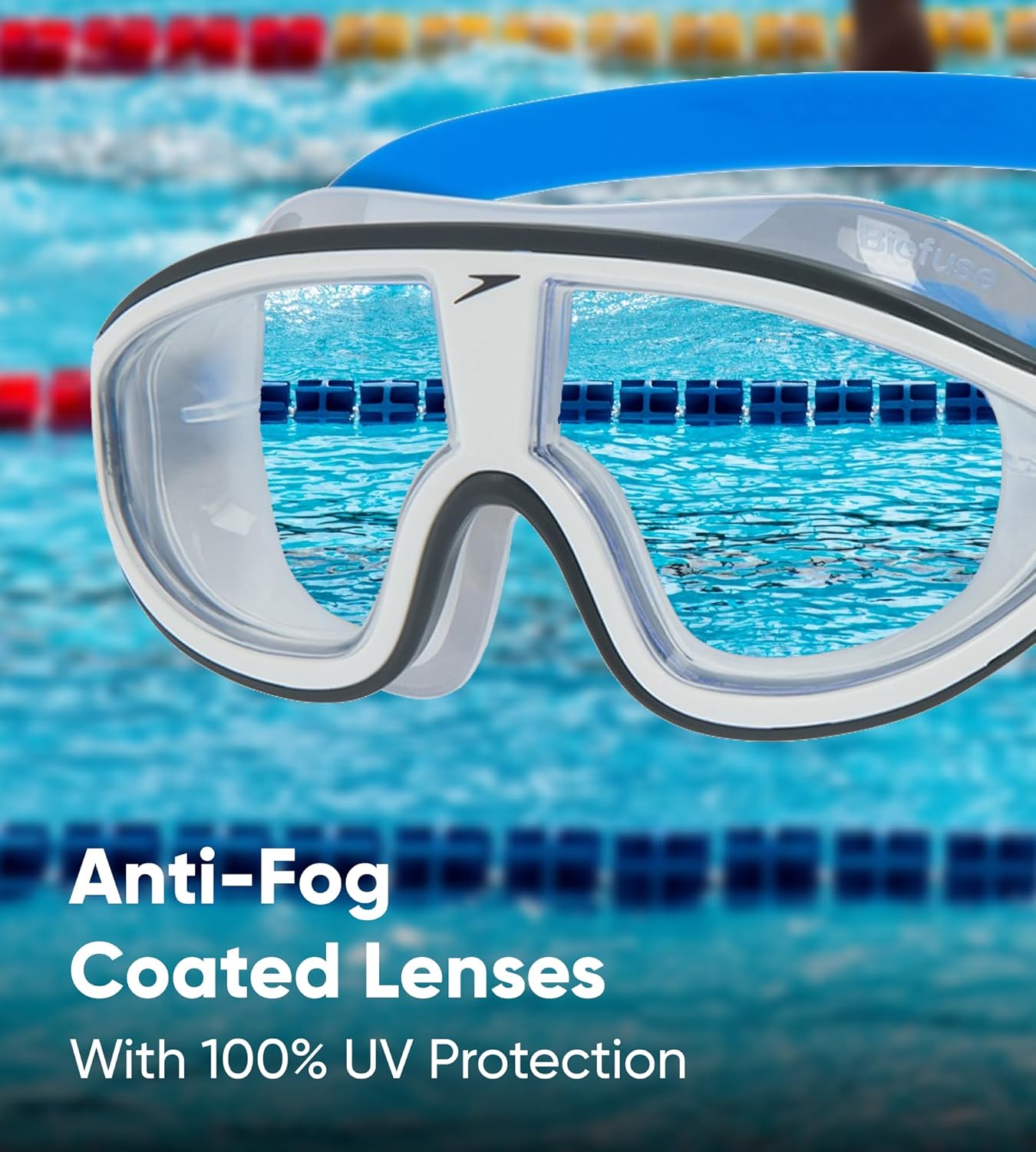 Speedo Rift Smoke Lens Swim Goggles – Unisex Adult Anti-Fog UV Protection Wide Vision Swimming Mask Goggles