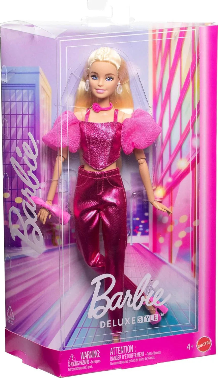 Barbie Deluxe Style #5 Doll JFP40 – Blonde Hair, Metallic Pink Dress & Accessories – Fashion Doll for Kids 4+ - Jaiman Toys