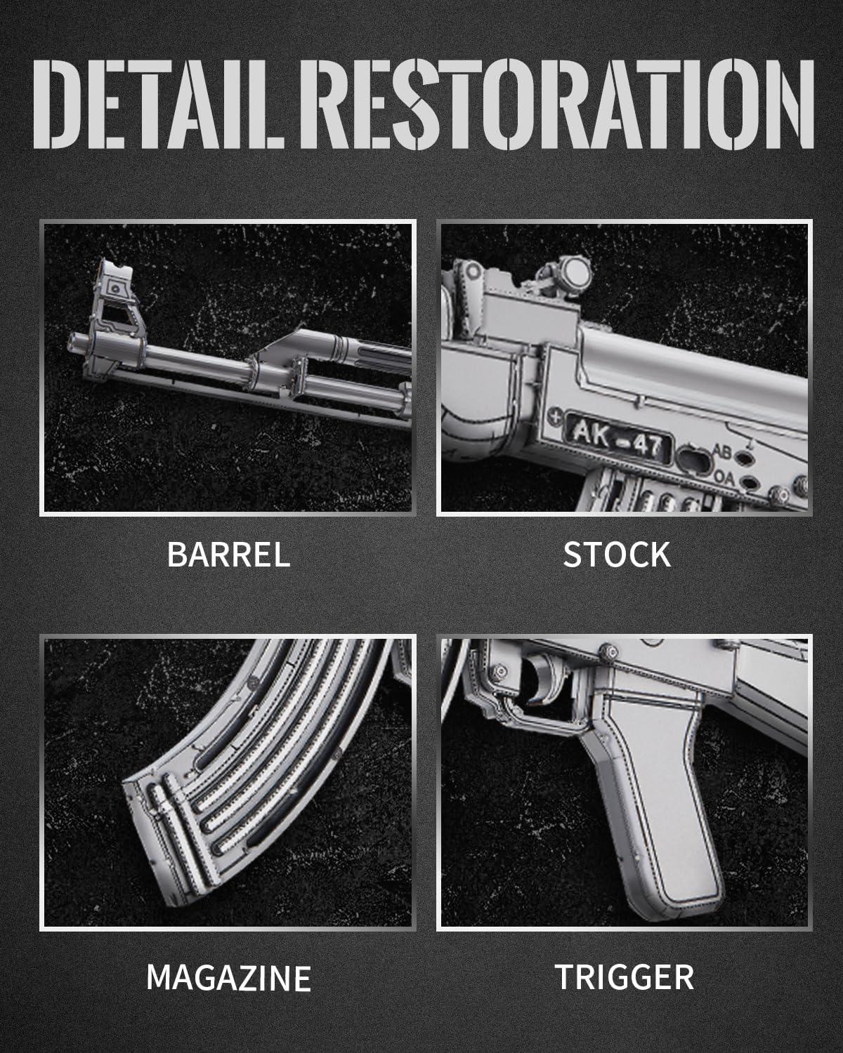 Piececool 3D Metal Puzzle AK-47 Assault Rifle Model – 121 Pieces – Level 3 Difficulty – Stainless Steel DIY Model Kit