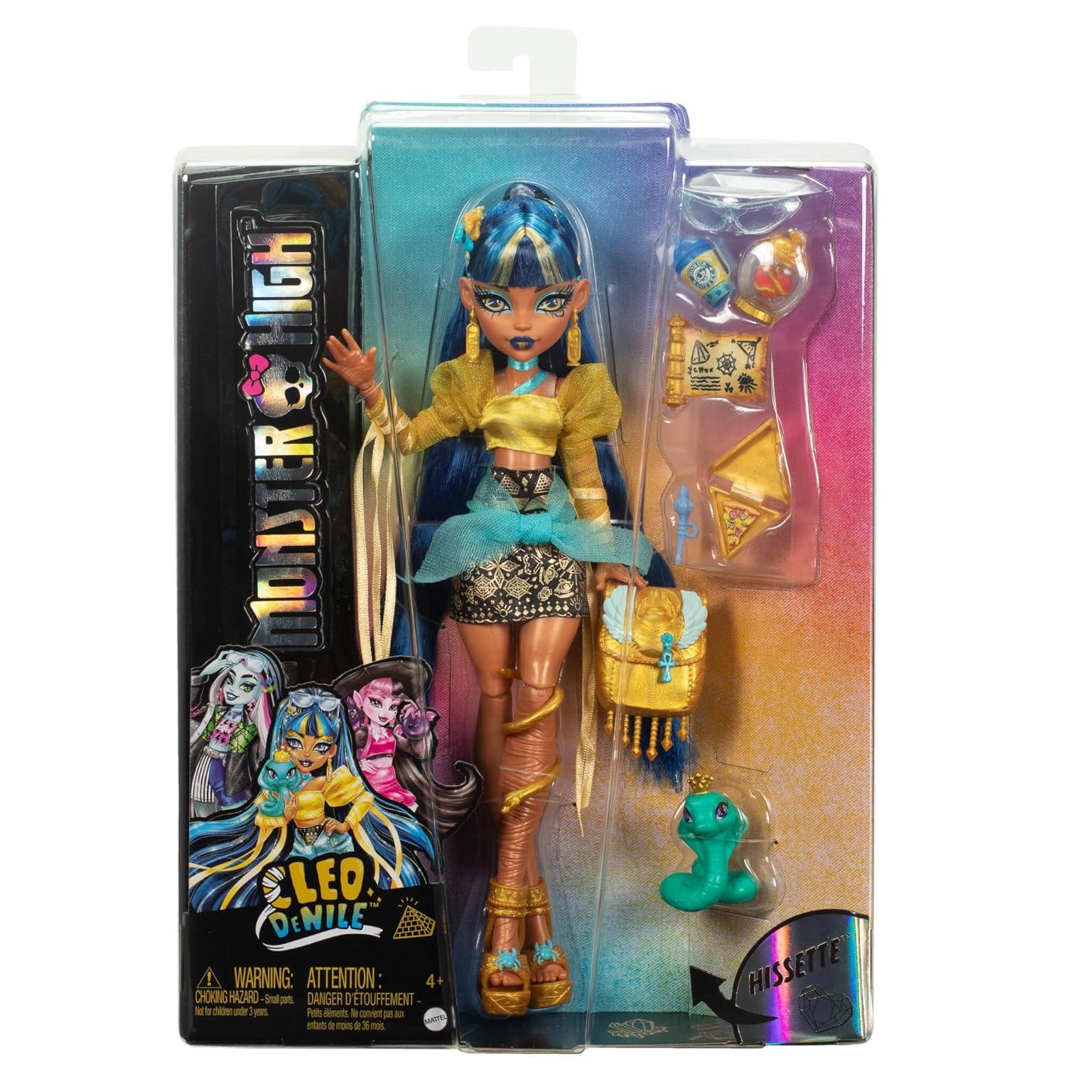 Monster High Cleo De Nile Doll – Golden Blouse & Layered Skirt | Includes Pet Cobra Hissette, Backpack & Accessories - Jaiman Toys