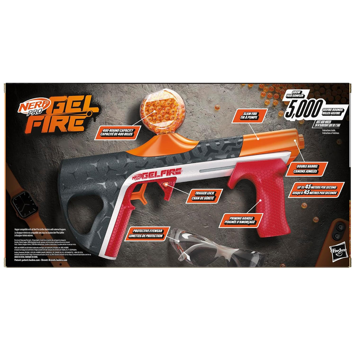 Nerf Pro Gelfire Quadrant Blaster with 5,000 Gel Rounds, 400-Round Hopper, 4-Round Slam Fire & Protective Eyewear, Up to 150 FPS – Ages 14+