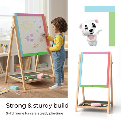 Simarr 2-in-1 Space Kids Writing Board – Double Sided Blackboard & Whiteboard with Stand | Learning & Drawing Board for Kids