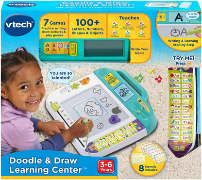 VTech Doodle & Draw Learning Center | Interactive Educational Writing & Drawing Board with LCD Screen, Stencils, Magnetic Stamps, Stylus & Learning Games | Preschool Learning Toy
