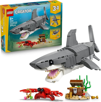 LEGO Creator 31381 3in1 Fierce Shark with a Treasure Chest Toy - Sea Animal Figure Transforms into an Anglerfish or Manta Ray - Room Decor Idea - Gift for 8+ Year Old Boys & Girls