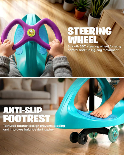 UB Junior Tygatec Swing Car Eco Ride-On Toy for Kids | Self-Propelled Wiggle Car | Manual Ride-On Car | No Battery Required | Smooth Steering | Indoor & Outdoor Play | Purple | for Kids, Teens & Adults