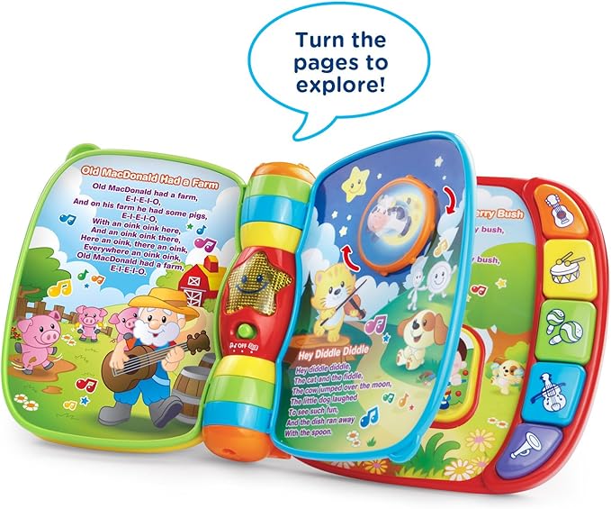 VTech Musical Rhymes Book | Interactive Nursery Rhyme Learning Book with Lights, Songs, Melodies & Instrument Buttons | Red