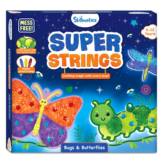 Skillmatics Art & Craft Activity - Super Strings Bugs & Butterflies, Mess-Free Art for Kids, Craft Kits & Supplies, DIY Creative Activity, Gifts for Boys & Girls Ages 6, 7, 8, 9, 10, 11, 12