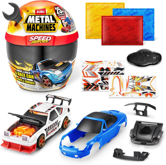 Metal Machines Speed Heroes (Red) by Zuru, 20+ Surprises, Build Your own Car, Two Bodies, Lights & Sounds, Slime