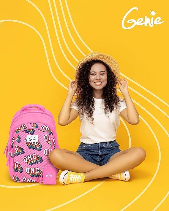 Genie School Bags OMG Kids Backpack – 15" Cute & Colorful Bag for Girls with Happy Pouch - Jaiman Toys