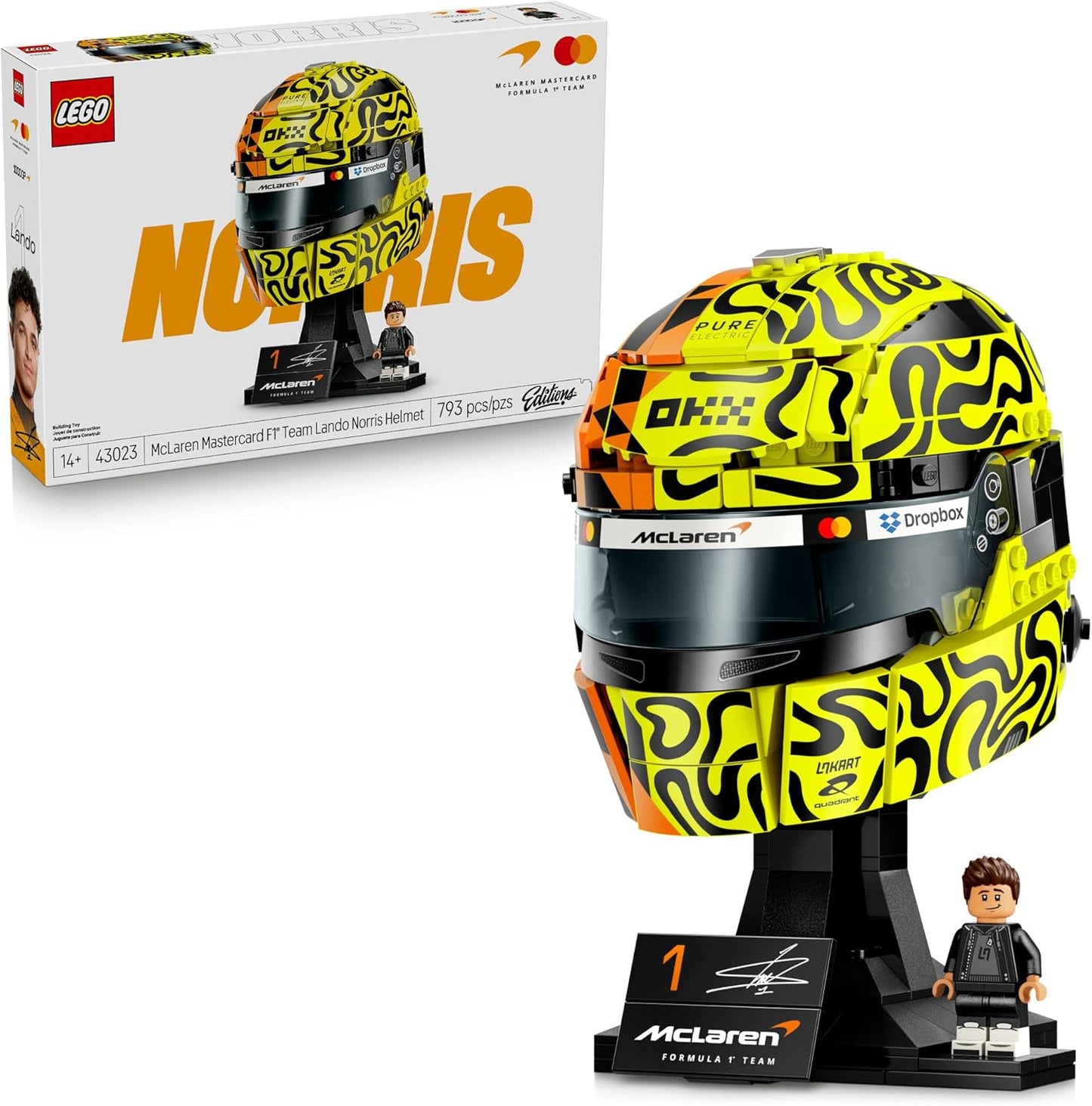LEGO Editions 43023 McLaren Mastercard F1 Team Lando Norris Helmet Building Set (793 Pieces) | Formula 1 Collectible Display Model with Minifigure