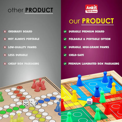 Toyaffair 2-in-1 Wooden Board Game – Ludo & Snakes & Ladders Portable Family Game Set