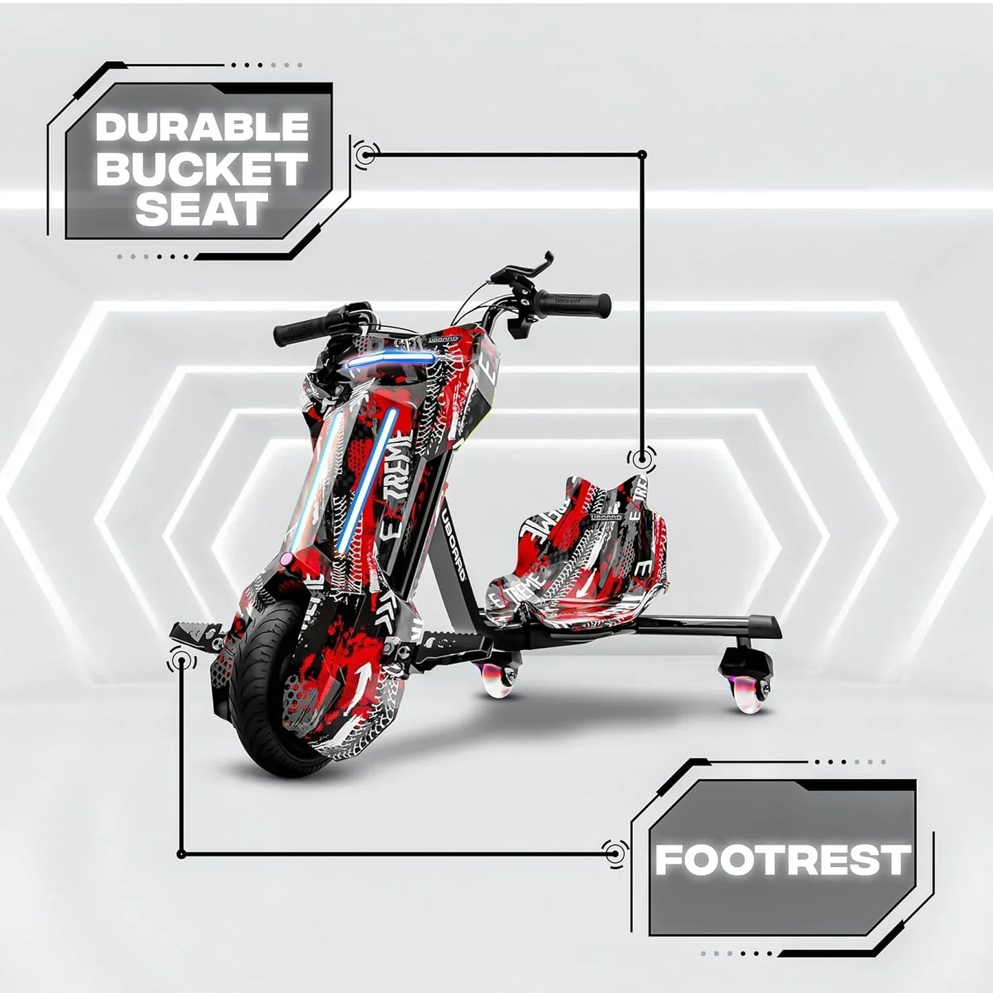 Uboard 3 Wheel Power Rider 360 Electric Drift Cart| Drifter Drifting Scooter | Go Kart Drifter for Kids