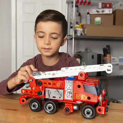 Meccano Junior Rescue Fire Truck Building Set – 163 Pieces STEM Construction Kit with Lights & Sounds (Ages 5+)