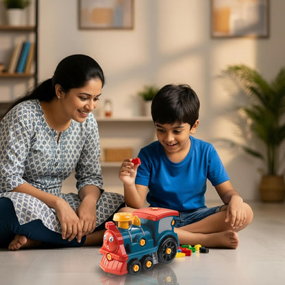 ThinkerPlace 2-in-1 Electric Detachable Train | Motorized DIY Assembly Train Set for Kids with Interchangeable Parts