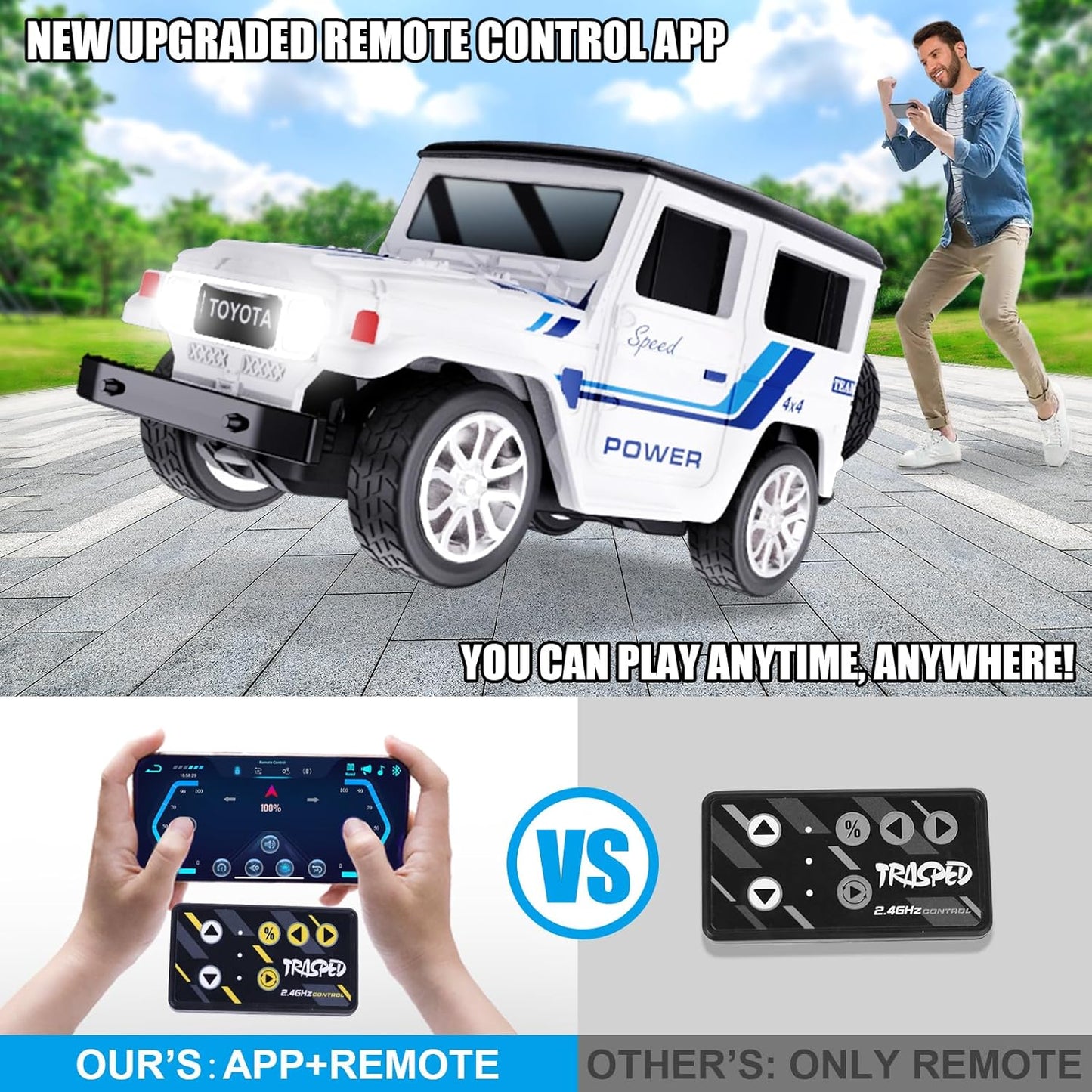 Trasped 1:64 Mini RC Off-Road Car – Pocket Size Remote Control SUV with App Control, 2.4GHz Controller & Rechargeable Battery (5 Colors)