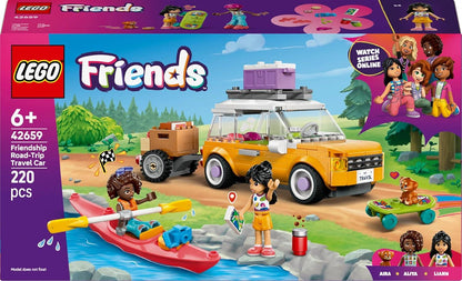 LEGO Friends 42659 Friendship Road-Trip Travel Car Toy with Trailer, 2 Mini Dolls, a Pet Dog Figure, Kayak & Fun Accessories incl. a Skateboard & Roller Skates - Building Set for 6+ Year Old Girls