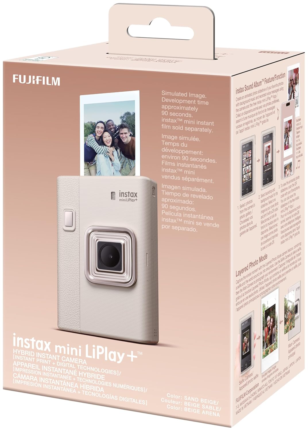 Fujifilm Instax Mini LiPlay+ Sand Beige Hybrid Instant Camera with Bluetooth & Sound Capture