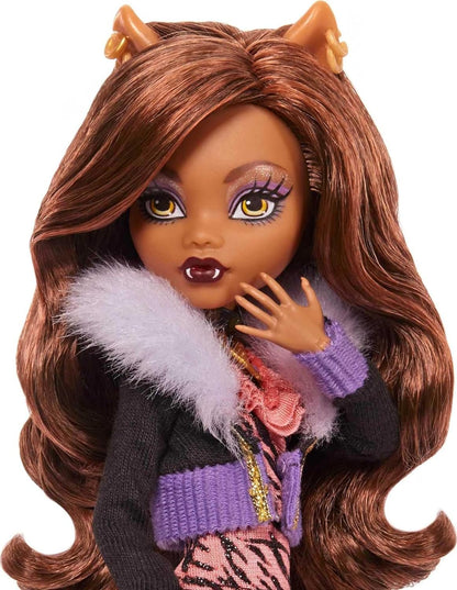 Monster High Clawdeen Wolf Reproduction Doll (10.5 in) Wearing Original Fashion &amp; Shoes, with Pet, Doll Stand &amp; Accessories, Gift for Collectors