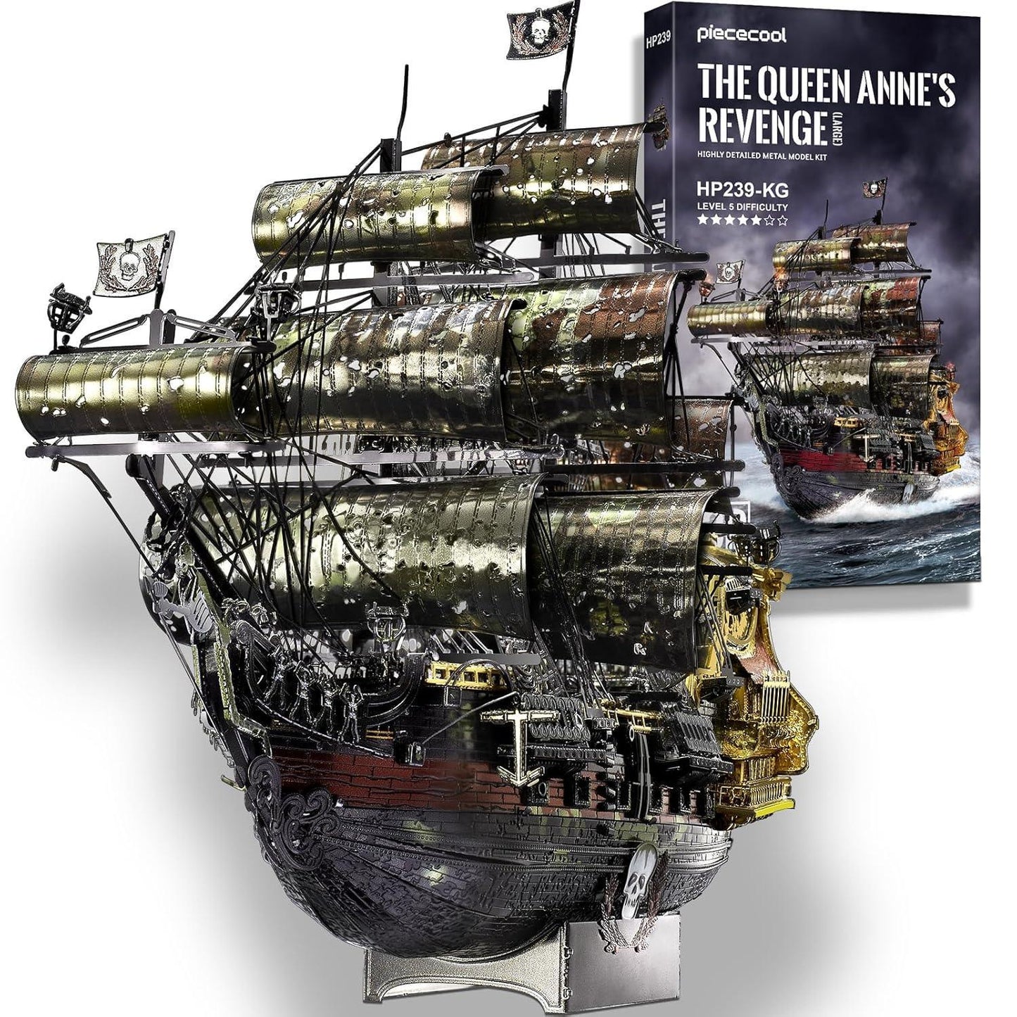 Piececool  3D Metal Puzzle The Queen Anne’s Revenge Pirate Ship (Large) – 439 Pieces – Level 5 Difficulty – Stainless Steel DIY Model Kit-Age16+