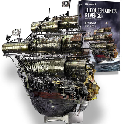 Piececool  3D Metal Puzzle The Queen Anne’s Revenge Pirate Ship (Large) – 439 Pieces – Level 5 Difficulty – Stainless Steel DIY Model Kit-Age16+
