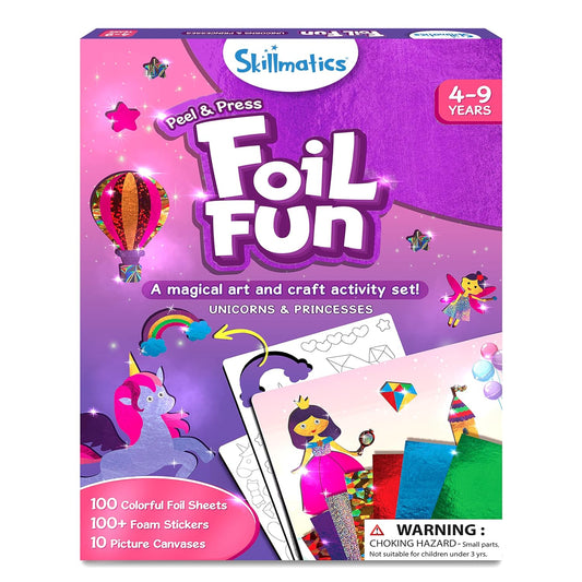 Skillmatics Art & Craft Activity - Foil Fun Unicorns & Princesses, No Mess Art for Kids, Craft Kits & Supplies, DIY Creative Activity, Gifts for Girls & Boys Ages 4, 5, 6, 7, 8, 9, Travel Toys