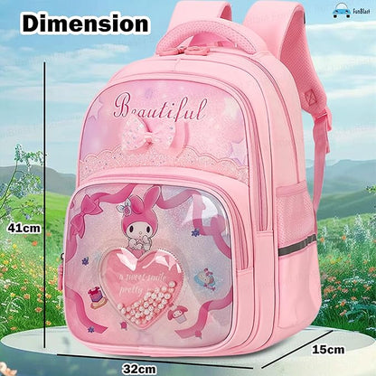 Stylish School Backpack for Girls – Cartoon Print Water-Resistant School Bag for Kids 8–12 Years (41 x 32 x 15 cm)
