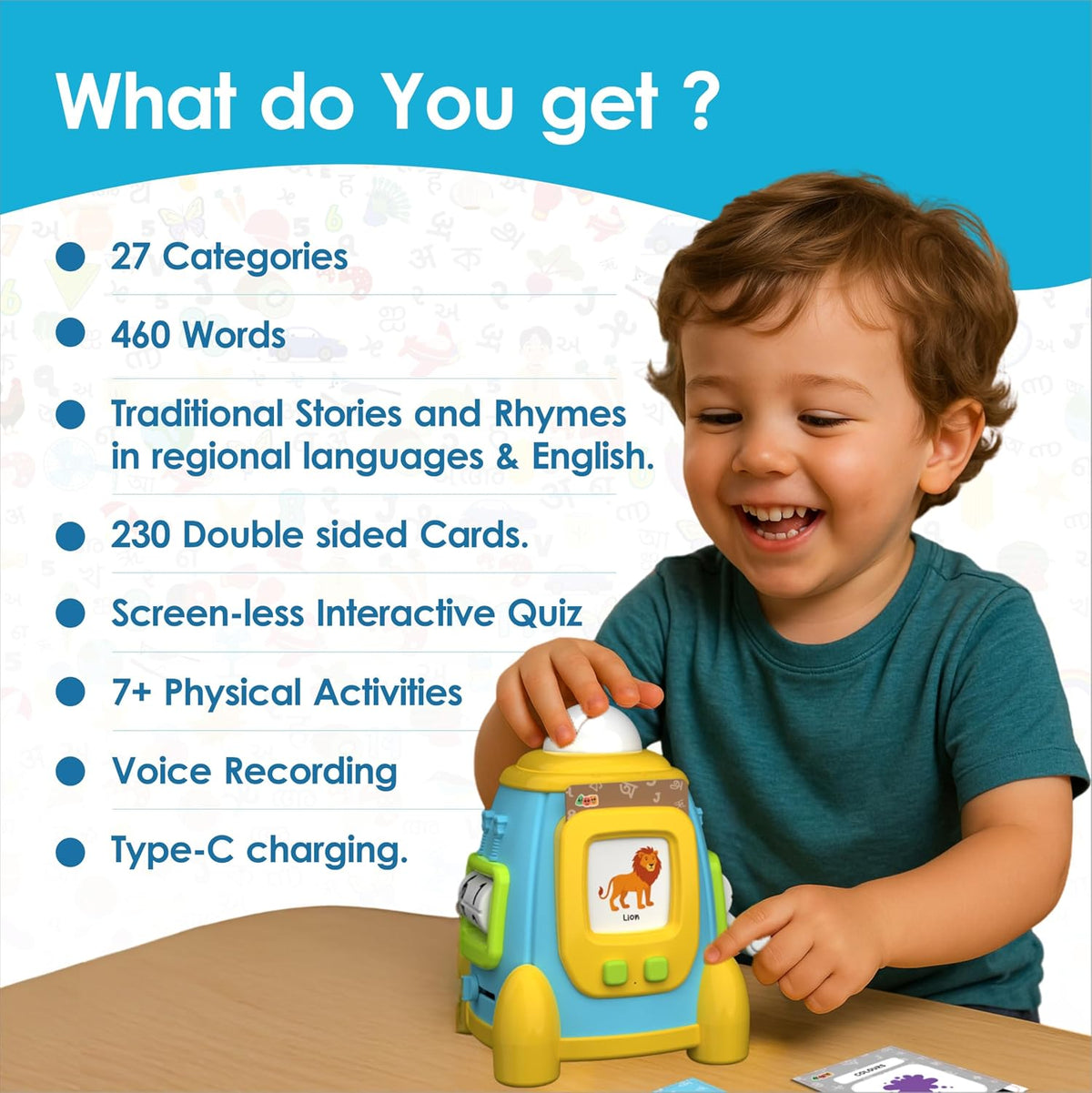 Zephyr Baby Lingo Pro English–Hindi Talking Flash Card Learning Toy, 6 Months+