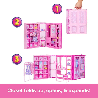 Barbie Dream Closet Toy Playset with Blonde Fashion Doll, Clothes & Accessories, 3-ft-Wide with 25+ Pieces, 3 Complete Looks - Jaiman Toys