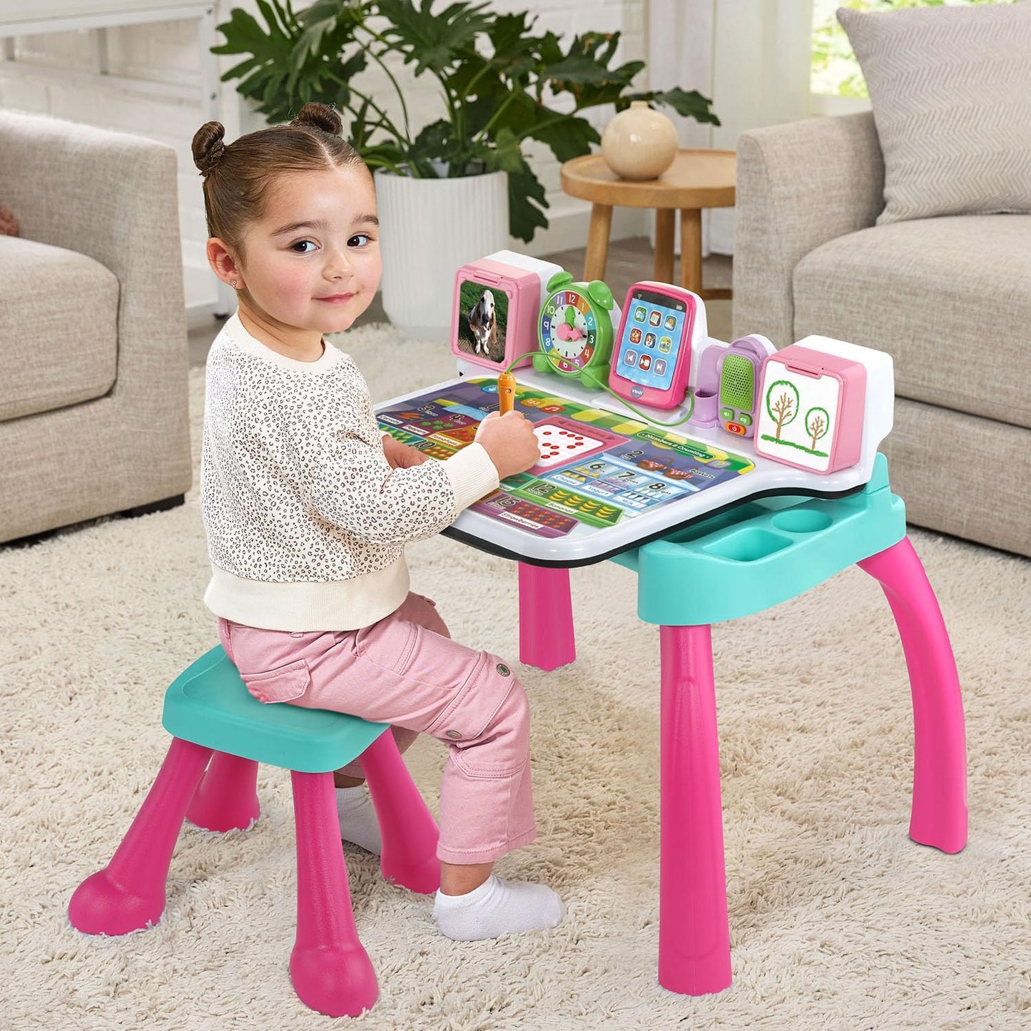 VTech Explore & Write Deluxe Activity Desk Pink Interactive Learning Table with Stool & Stylus | Educational Toy for Toddlers