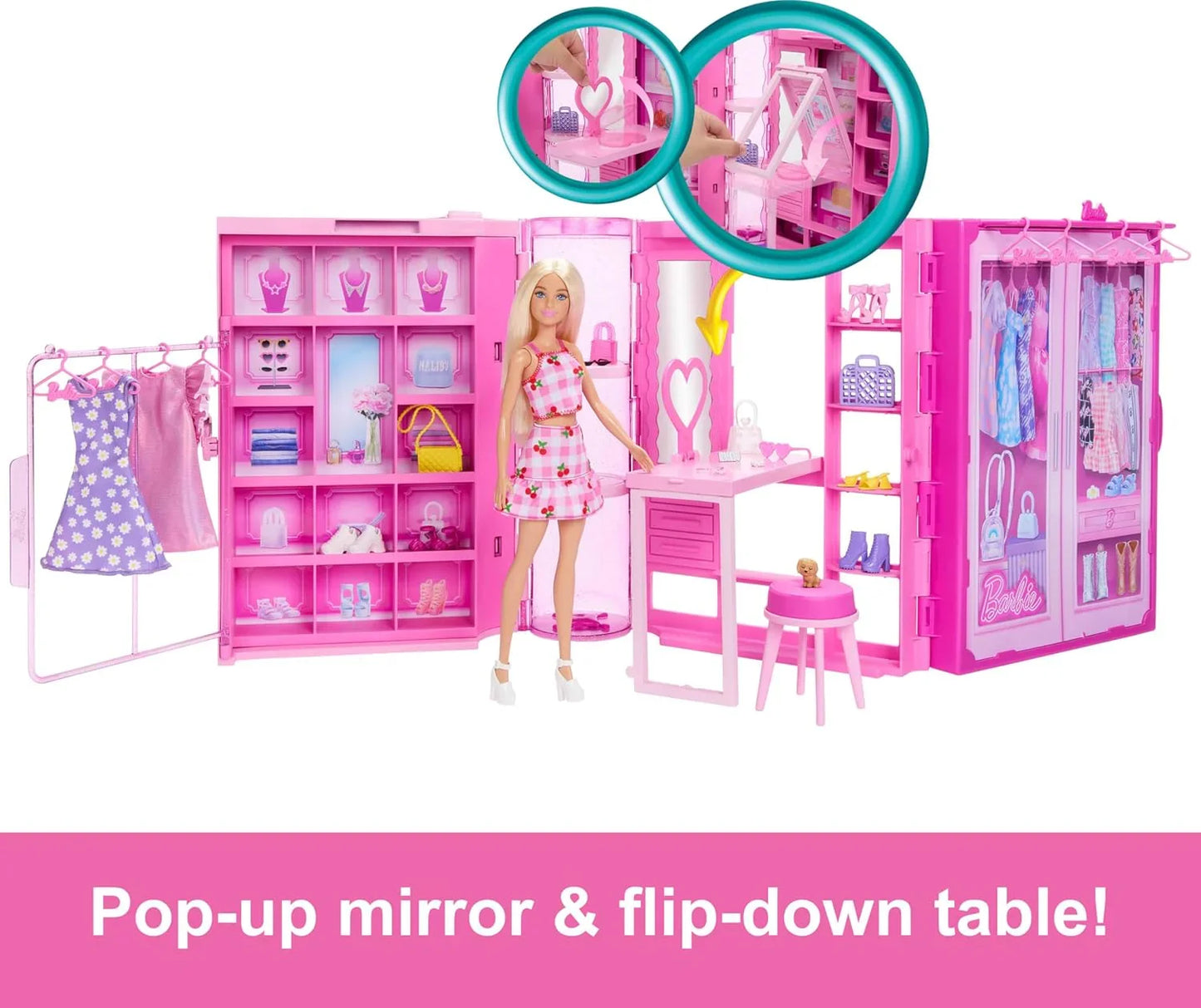 Barbie Dream Closet Toy Playset with Blonde Fashion Doll, Clothes & Accessories, 3-ft-Wide with 25+ Pieces, 3 Complete Looks - Jaiman Toys