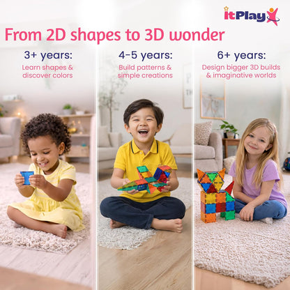 ItPlay Magnetic Tiles 59 Pieces Set for Kids | STEM Educational Magnetic Building Blocks Construction Toy