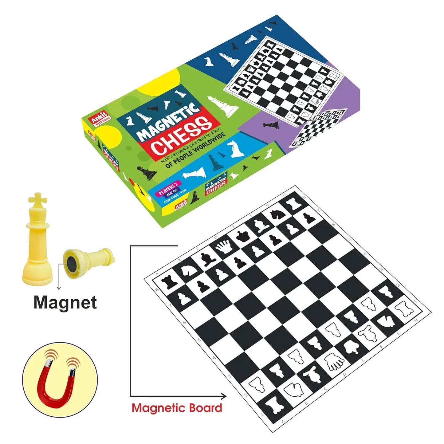 Ankit Toys Magnetic Chess 12" – Portable Travel Chess Set for Kids & Adults