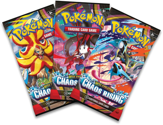 Pokémon TCG Mega Evolution Chaos Rising booster pack artwork designs